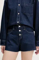 Džínové šortky Tommy Jeans dámské, tmavomodrá barva, high waist, DW0DW20094