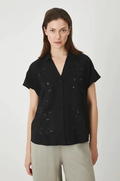 Košile Medicine dámská, černá barva, relaxed, s klasickým límcem