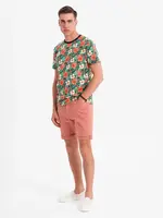 Ombre Men's denim classic shorts with rolled up leg - coral
