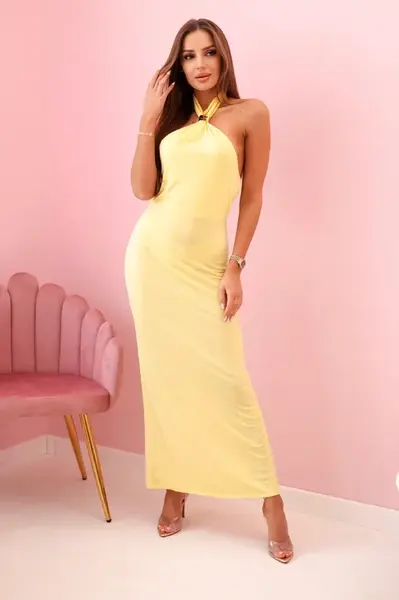 Kesi Włoski Dámske maxi šaty s odkrytým chrbtom a nariasením - žlté