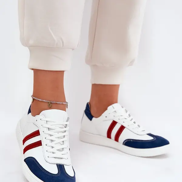 Zazoo N1068 Kožené Nízke Tenisky Dámske Bielo-Námornícka Modrá