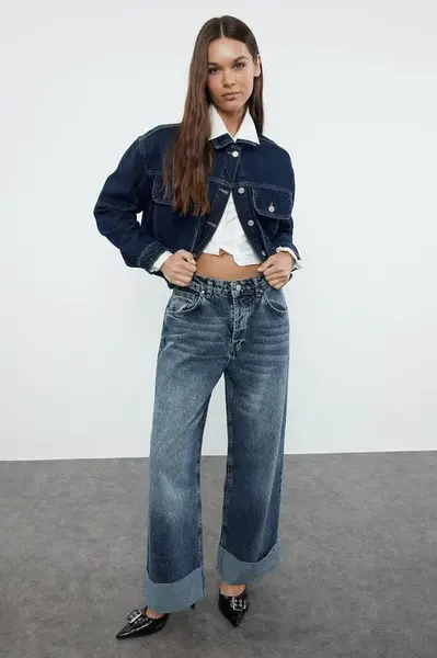 Trendyol Blue Folded Leg Low Waist Barrel Jeans