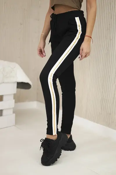 Happy Socks Bavlnené nohavice so zlatým prúžkom čierny