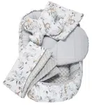 Medi Partners Cocoon in a 5-piece set (cocoon / insert / butterfly pillow / flat pillow / quilt 75x55) – Deer in leaves + gray Minky