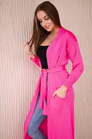Long cardigan sweater with waist tie pink neon
