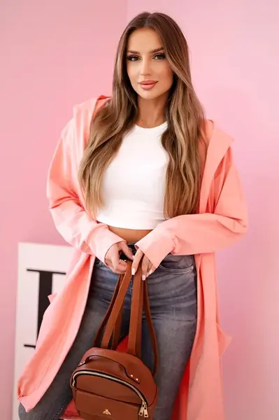 Oversized apricot cape with hood