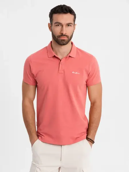 Ombre Cotton pique knit polo shirt - coral