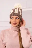 Kesi Dámska čiapka s pomponom Rozalia K323 ecru+mocca