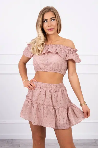 Embroidered set with a cappuccino blouse without arms