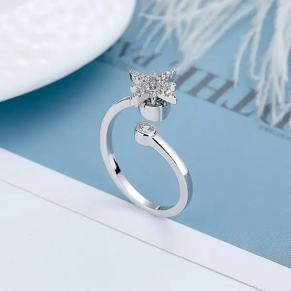 Rotatable Cat Eye Open Ring with Cubic Zirconia