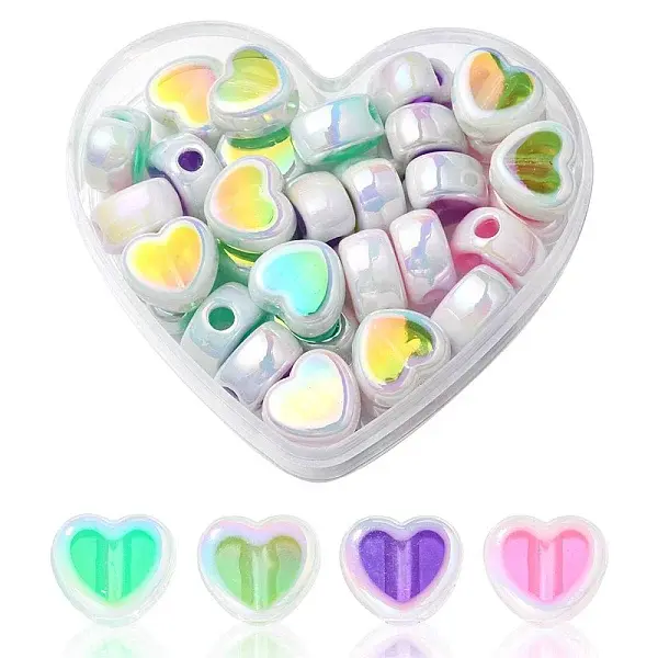 32Pcs 4 Colors UV Plating Rainbow Iridescent Acrylic Beads