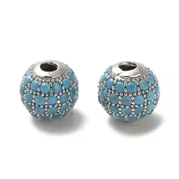 Rhodium Plated 925 Sterling Silver Micro Pave Cubic Zirconia Beads