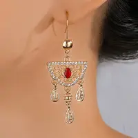 Luxurious Zinc Alloy Middle Eastern Ramadan Hollow Flower Half Round Hoop Earrings