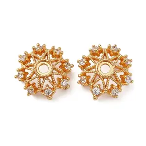 Brass Micro Pave Clear Cubic Zirconia Bead Caps