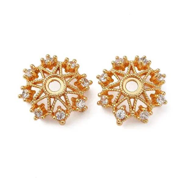 Brass Micro Pave Clear Cubic Zirconia Bead Caps