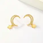 Star Moon Brass Stud Earrings