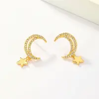 Star Moon Brass Stud Earrings
