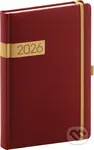 NOTIQUE Denný diár Twill 2026 (bordovo-zlatý) (s pútkom na pero, elastické zatváranie)