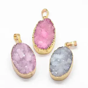 Electroplated Natural & Dyed Druzy Agate Pendants