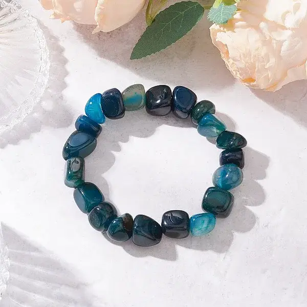Natural Agate Nuggets Beaded Stretch Bracelets for Men Women