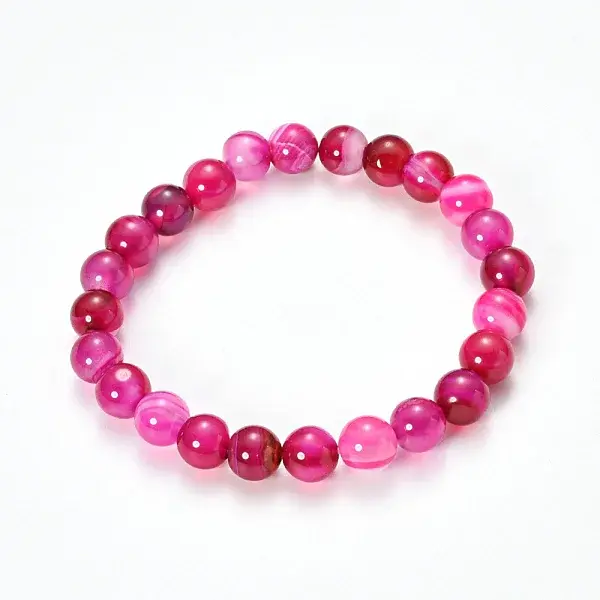 Natural Striped Agate/Banded Agate Beaded Stretch Bracelets