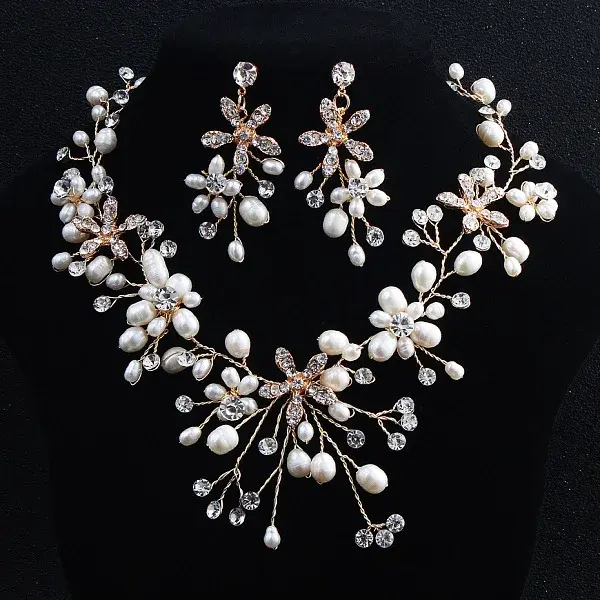 Alloy Fresh Water Pearl Rhinestone Jewelry Sets
