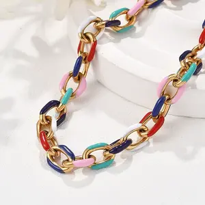 304 Stainless Steel Colorful Enamel Curb Chain Necklaces for Women