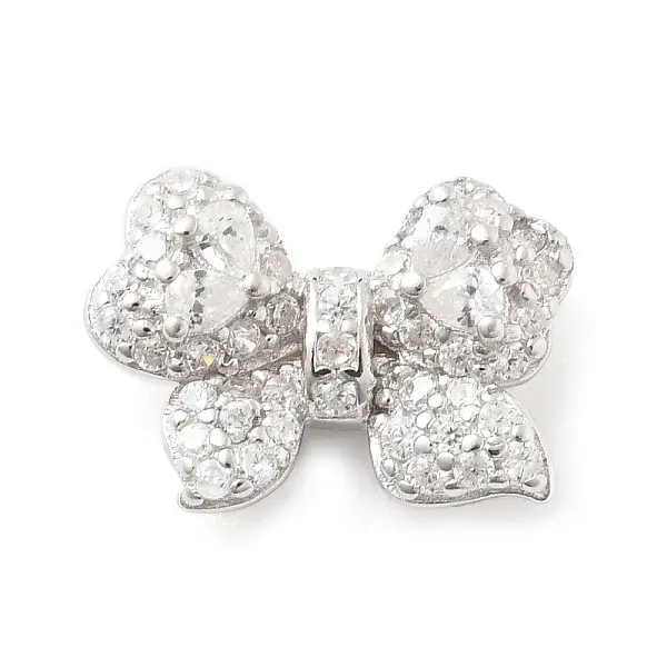 925 Sterling Silver Micro Pave Clear Cubic Zirconia Bowknot Multi-Strand Links