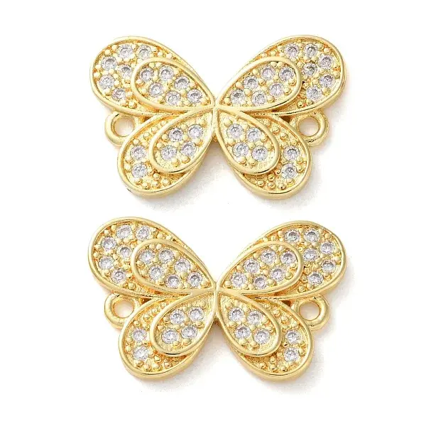 Rack Plating Brass Cubic Zirconia Butterfly Connector Charms