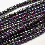 Faceted Rondelle Half Rainbow Plated Electroplate Glass Beads Strands