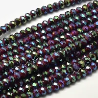 Faceted Rondelle Half Rainbow Plated Electroplate Glass Beads Strands