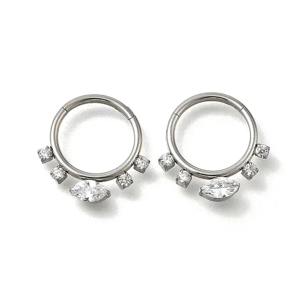 304 Stainless Steel Clear Cubic Zirconia Horse Eye Hoop Nose Rings