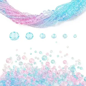 6 Styles Gradient Color Transparent Painted Glass Beads Strands