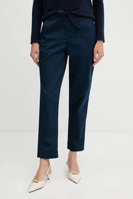 Kalhoty MM MARA dámské, tmavomodrá barva, high waist, 2526136017600