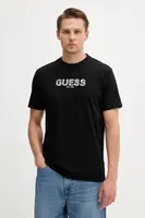 Bavlněné tričko Guess pánské, černá barva, s aplikací, M5YI41 KBW41