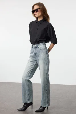 Trendyol Blue Stone High Waist Wide Leg Jeans
