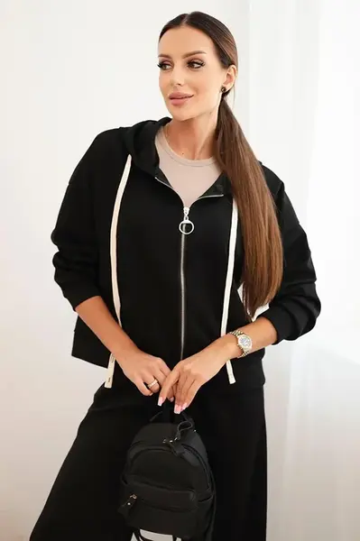 Kesi Włoski Dámsky komplet s maslom so širokými nohavicami a mikinou na zips čierny