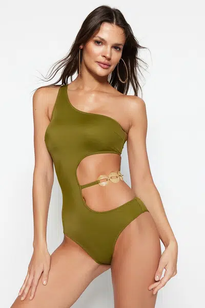 Trendyol Khaki Normálne plavky na nohy s doplnkami na jedno rameno
