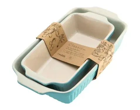 Sada zapekacích misiek (2 ks) modrá/krémová kamenina, hranaté%