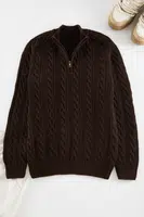 Trendyol Brown Unisex Regular Fit Half Turtleneck Hair Knit Sweater
