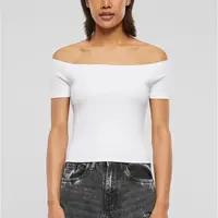 Women's T-Shirt Organic Off Shoulder Rib - White