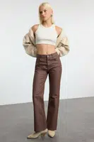 Trendyol Brown Coated High Waist Wide Leg Jeans
