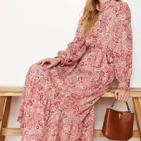 Trendyol skořicové květinové viskózové tkané šaty