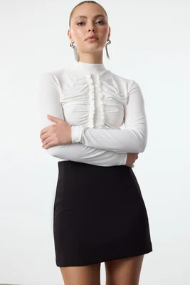 Trendyol Ecru Ruffle Detailed Knitted Bodysuit