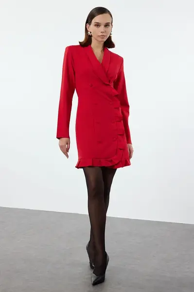 Trendyol Red Skirt Ruffled Woven Jacket Dress
