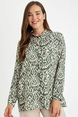 DEFACTO Loose Fit Shirt Collar Patterned Long Sleeve Shirt Tunic