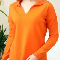 83295 Dewberry Polo Neck Long Sleeve Slit Sweater-ORANGE