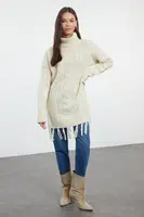 Trendyol Stone Hair Knitted Patterned Tassel Knitwear Sweater