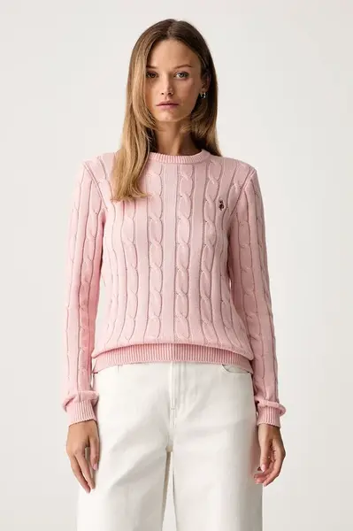 U.S. Polo Assn. svetr dámský bavlněný CREW NECK CABLE