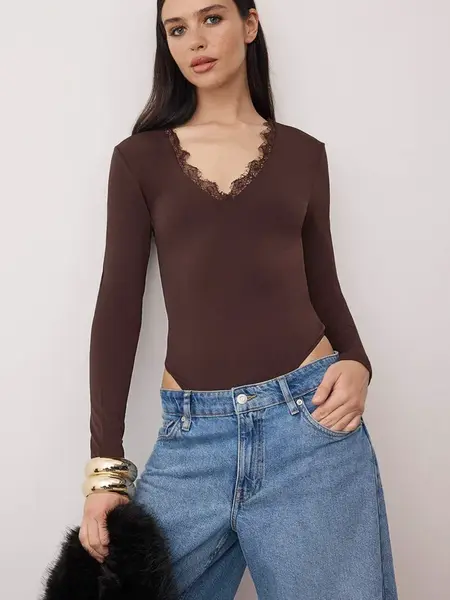 Trendyol Košeľové body  čokoládová